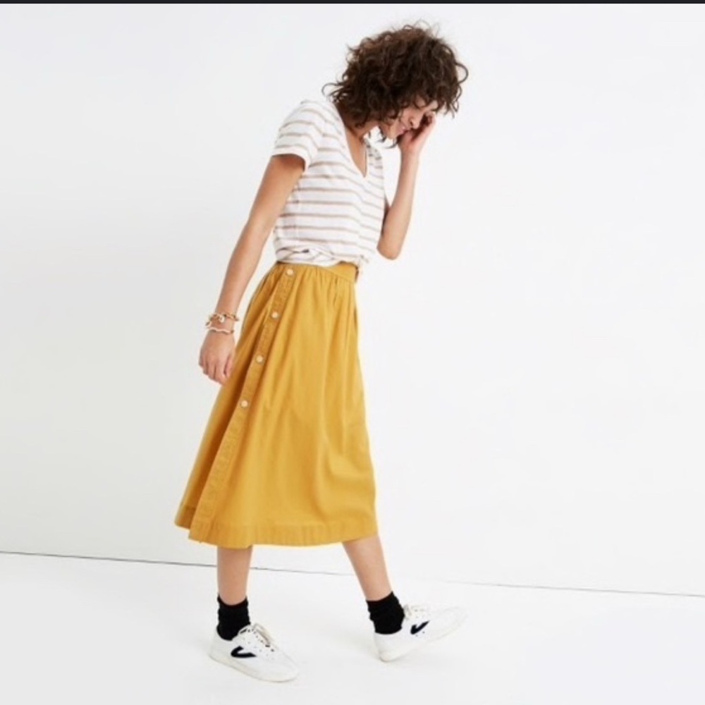 Madewell NWT Side Button Midi Skirt Size 12 Yellow Cotton - Picture 2 of 6